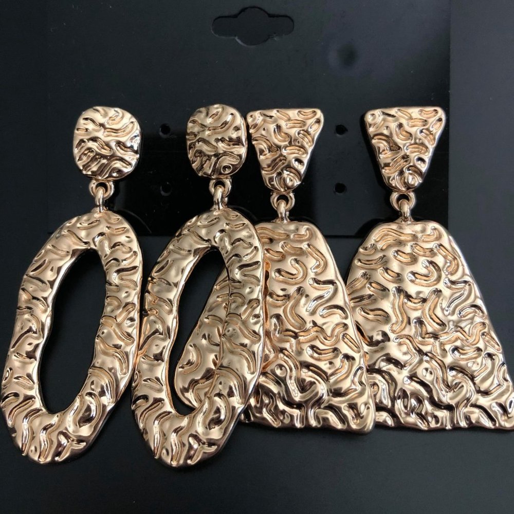 Hammered Metal Earring Two Pack Gold One Size